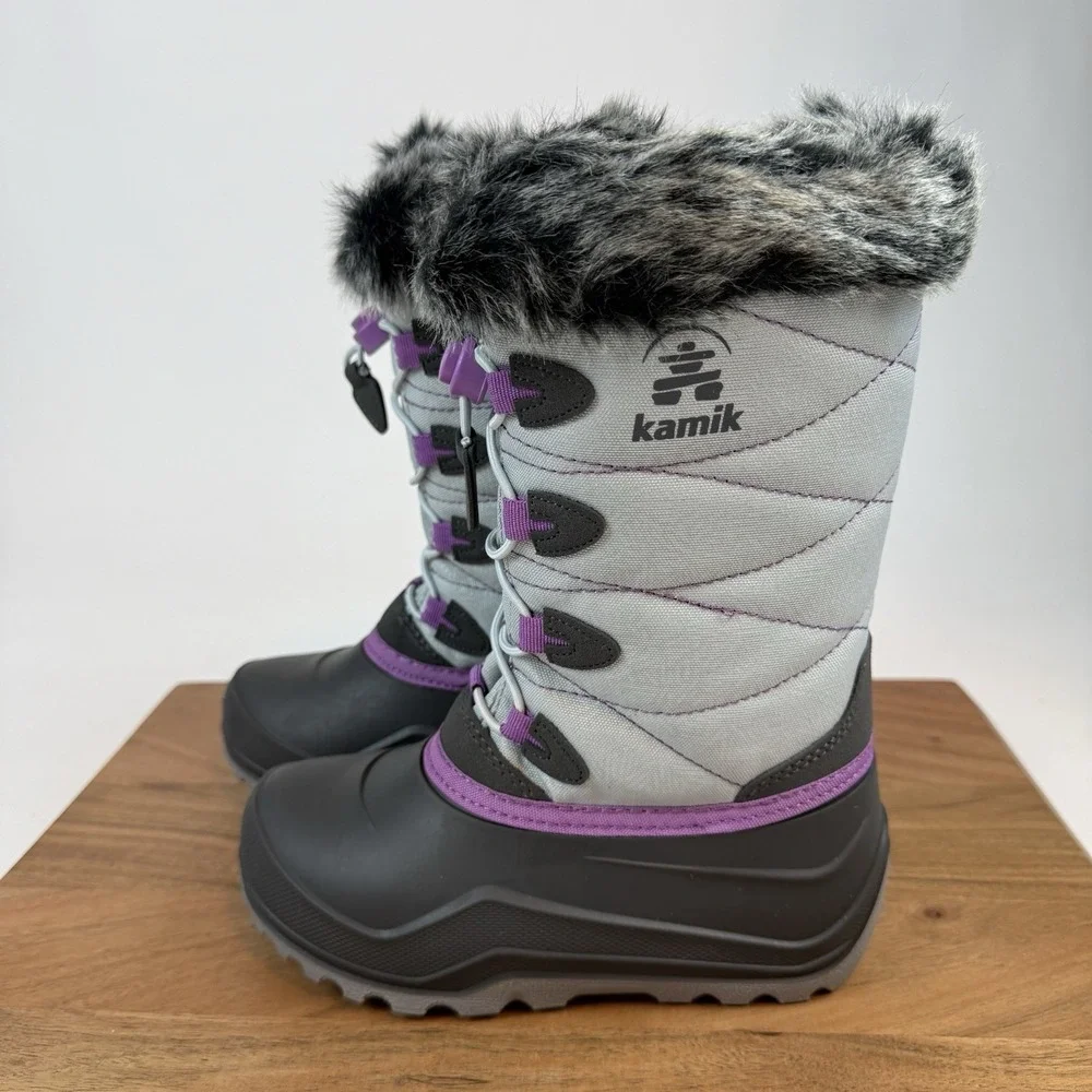 New Kids Kamik Snow Angel‎ Gray Waterproof Insulated Snow Winter Boots Size 1 Y